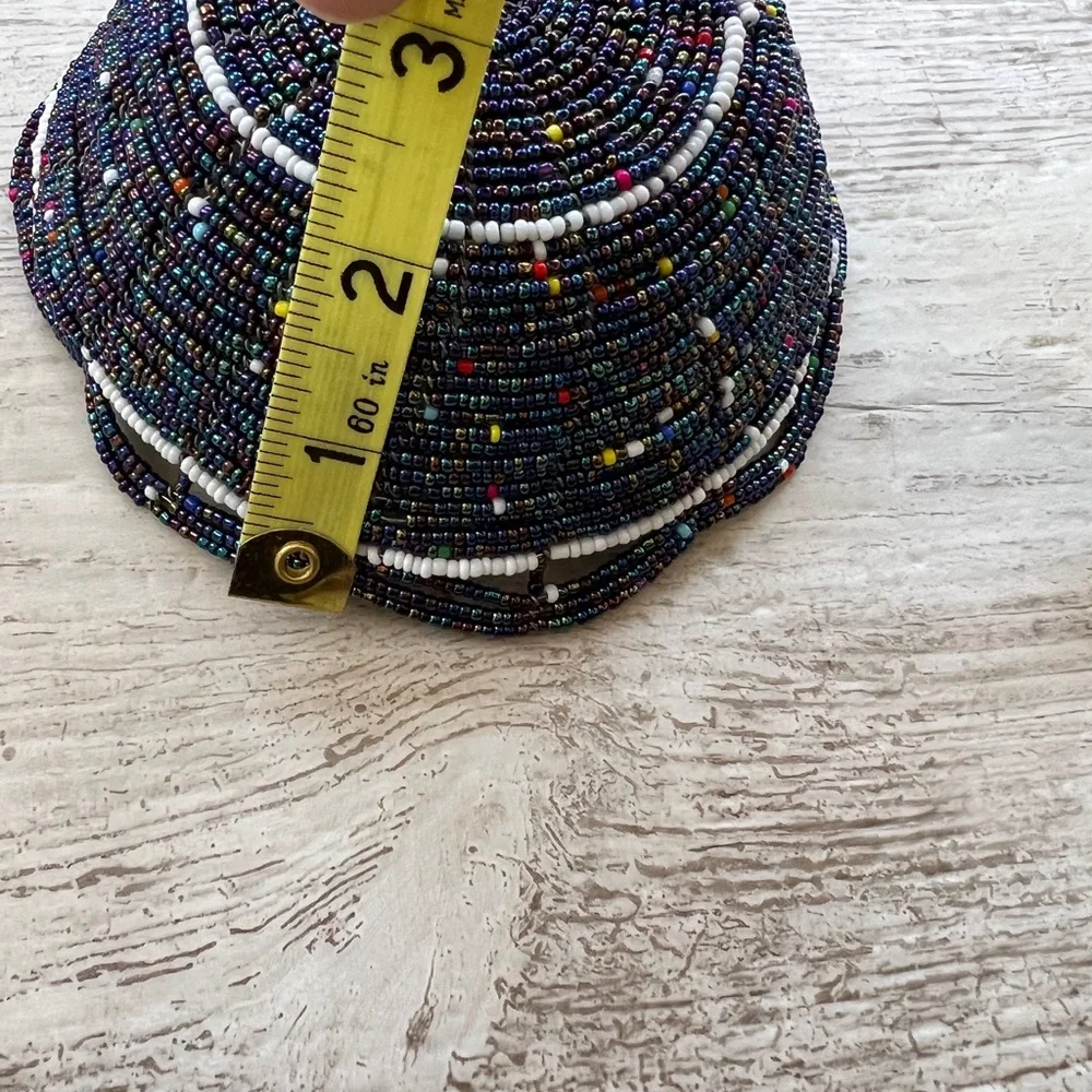 Handcrafted Wire and Seed Bead Bowl Multicolored Beaded Trinket 6” Dish